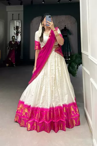 off white cotton poly woven traditional lehenga choli upto 42