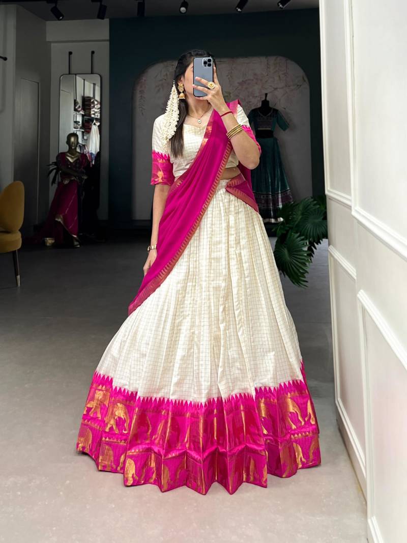off white cotton poly woven traditional lehenga choli upto 42