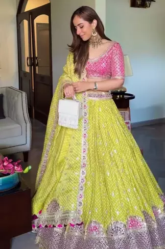 light green silk blend embroidered traditional lehenga choli upto 44