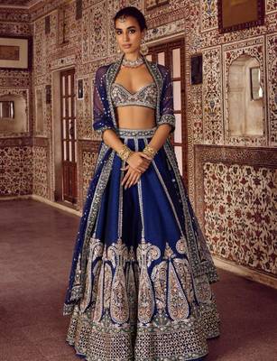 royal blue silk blend embroidered traditional lehenga choli upto 44 1