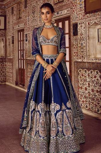 royal blue silk blend embroidered traditional lehenga choli upto 44