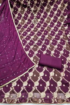 multi unstitched weaving handwork with embroidered dupatta dress material 2
