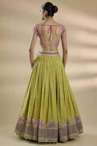 light green silk blend embroidered traditional lehenga choli upto 44