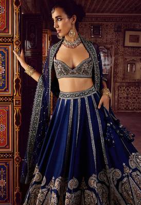 royal blue silk blend embroidered traditional lehenga choli upto 44 3