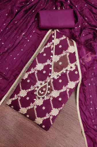 multi unstitched weaving handwork with embroidered dupatta dress material