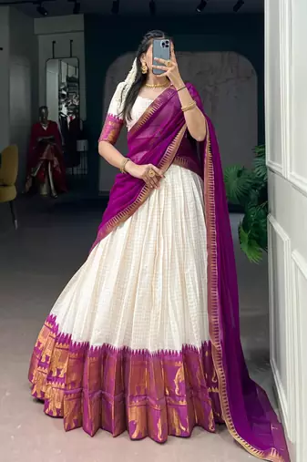 off white cotton poly woven traditional lehenga choli upto 42