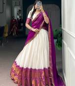 off white cotton poly woven traditional lehenga choli upto 42
