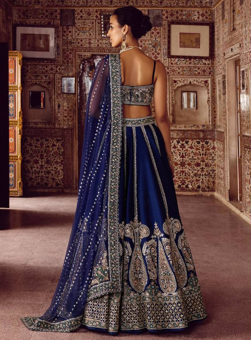 royal blue silk blend embroidered traditional lehenga choli upto 44