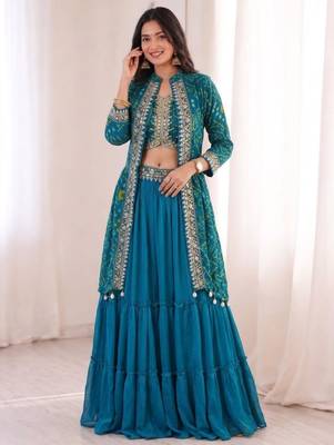 teal georgette embroidered traditional lehenga choli 1