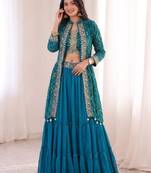 teal georgette embroidered traditional lehenga choli