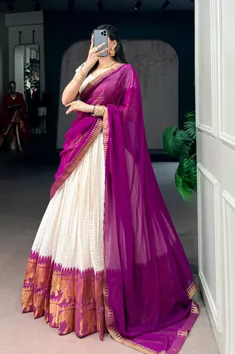off white cotton poly woven traditional lehenga choli upto 42