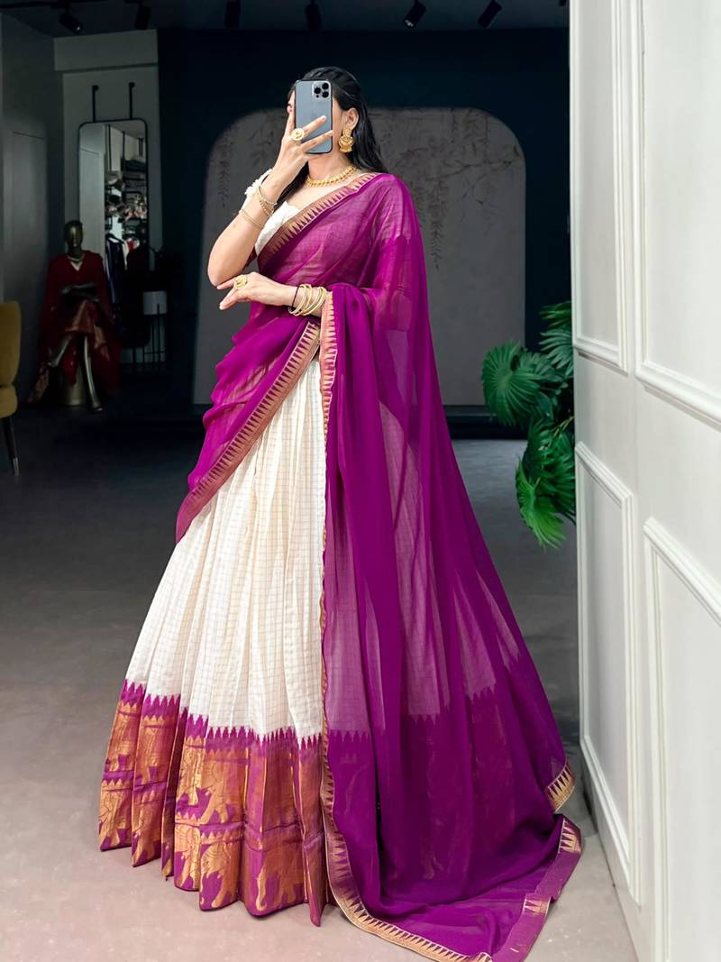 off white cotton poly woven traditional lehenga choli upto 42
