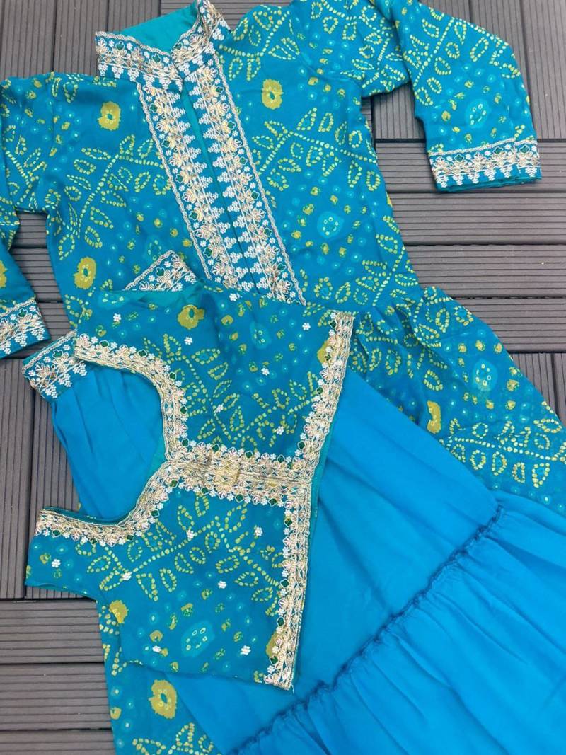 teal georgette embroidered traditional lehenga choli