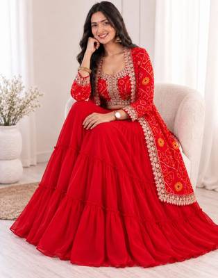 red georgette embroidered traditional lehenga choli 1
