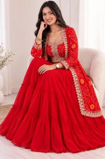 red georgette embroidered traditional lehenga choli