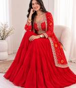red georgette embroidered traditional lehenga choli