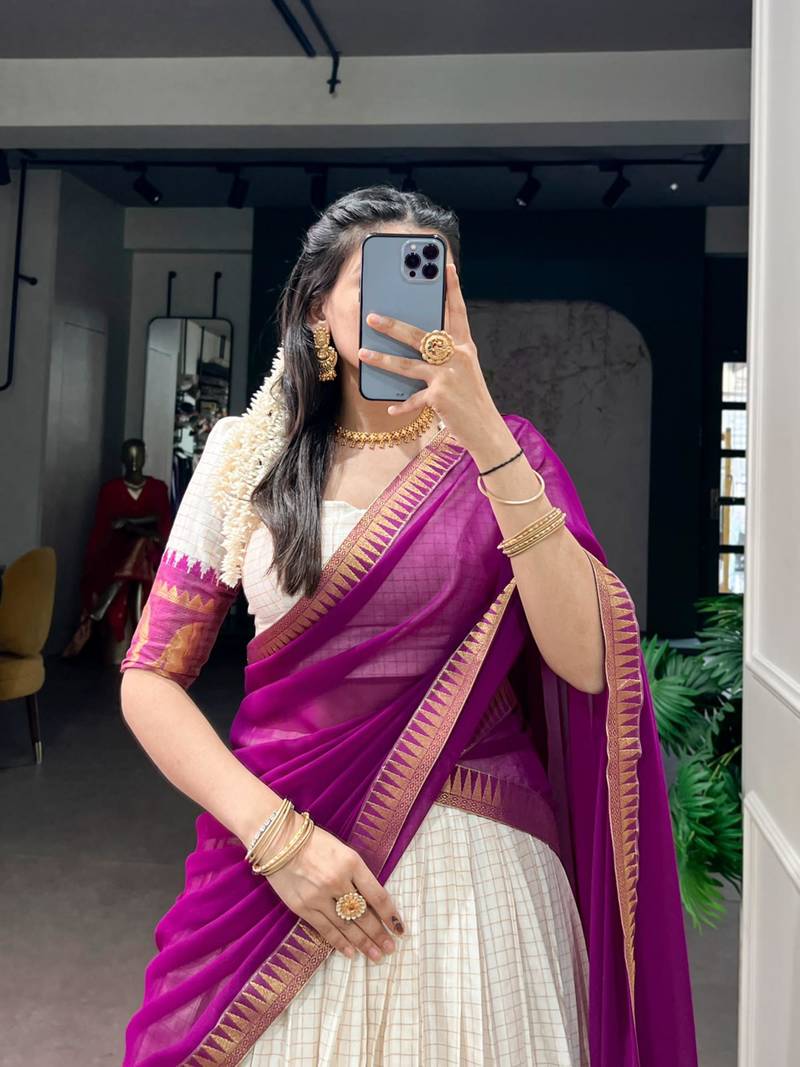 off white cotton poly woven traditional lehenga choli upto 42