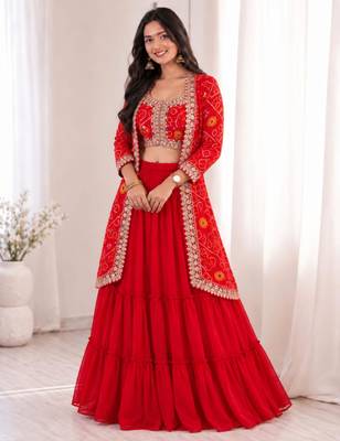 red georgette embroidered traditional lehenga choli 2