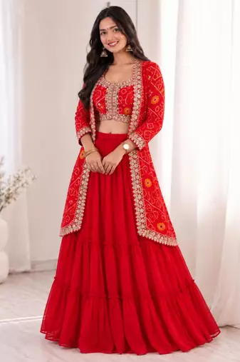 red georgette embroidered traditional lehenga choli