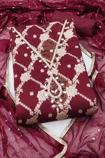 multi unstitched weaving handwork with embroidered dupatta dress material