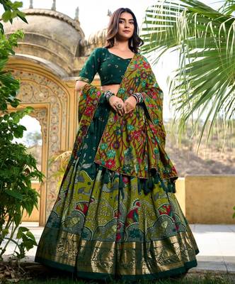 dark green silk blend printed traditional lehenga choli upto 42 1