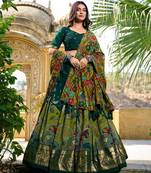 dark green silk blend printed traditional lehenga choli upto 42