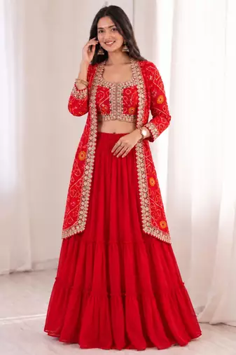 red georgette embroidered traditional lehenga choli