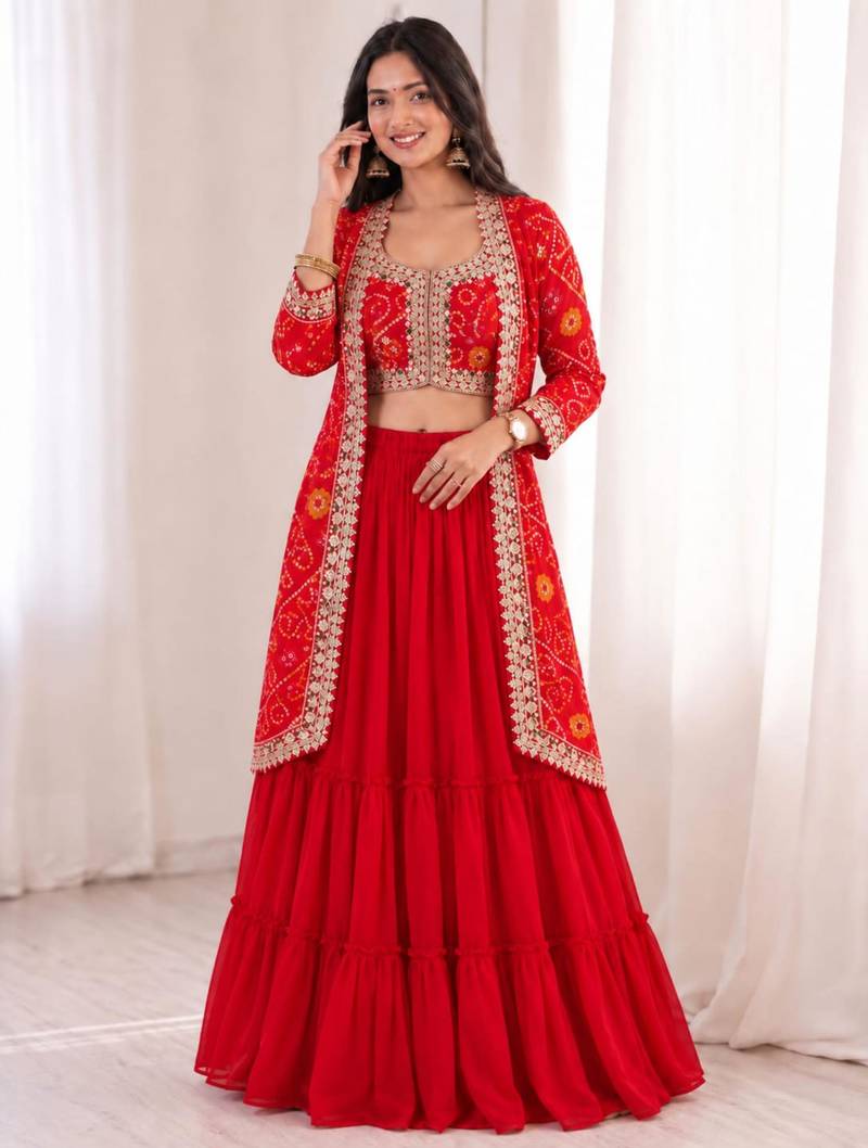 red georgette embroidered traditional lehenga choli