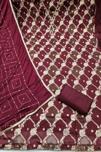 multi unstitched weaving handwork with embroidered dupatta dress material