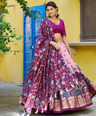 purple silk blend printed traditional lehenga choli upto 42 1