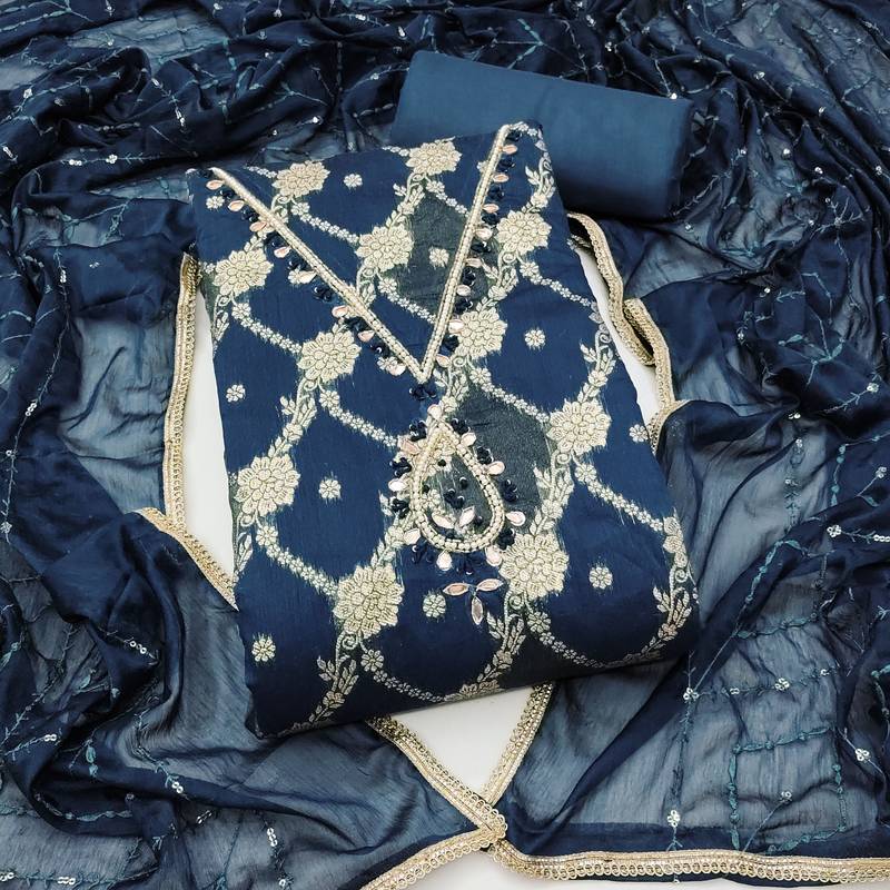 multi unstitched weaving handwork with embroidered dupatta dress material