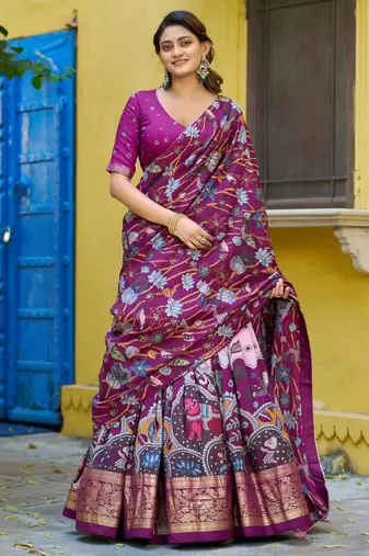 purple silk blend printed traditional lehenga choli upto 42