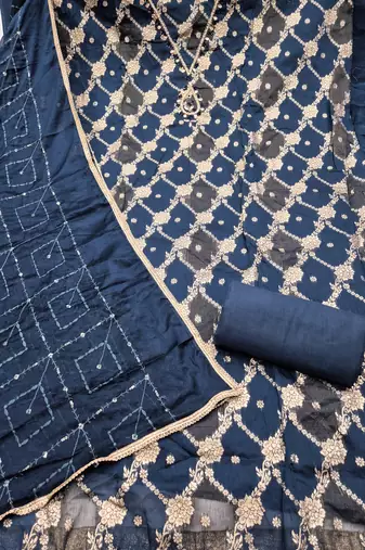 multi unstitched weaving handwork with embroidered dupatta dress material