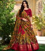 red silk blend printed traditional lehenga choli upto 42