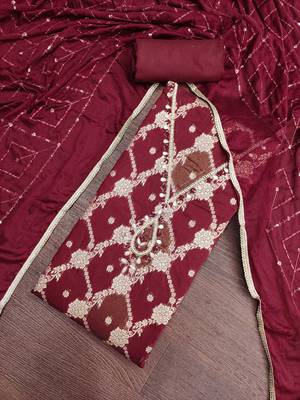 multi unstitched weaving handwork with embroidered dupatta dress material 4