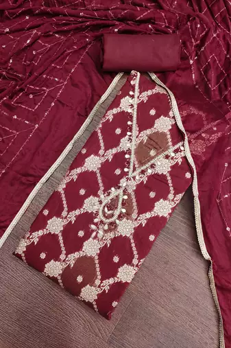 multi unstitched weaving handwork with embroidered dupatta dress material