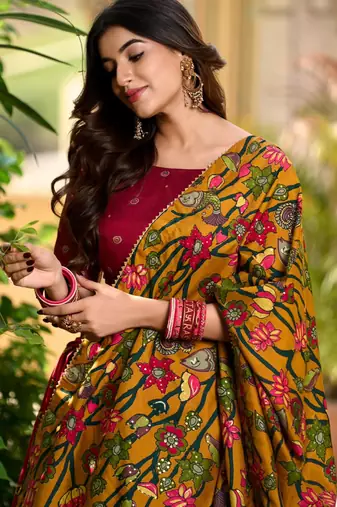 red silk blend printed traditional lehenga choli upto 42