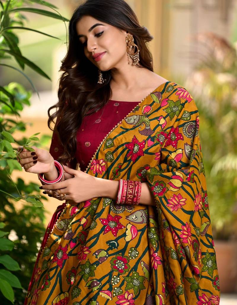 red silk blend printed traditional lehenga choli upto 42