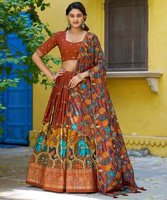 brown silk blend printed traditional lehenga choli upto 42 1