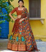 brown silk blend printed traditional lehenga choli upto 42