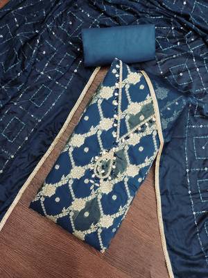 multi unstitched weaving handwork with embroidered dupatta dress material 4