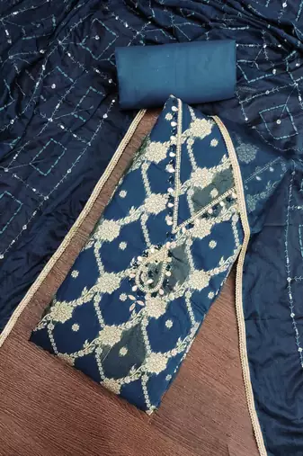 multi unstitched weaving handwork with embroidered dupatta dress material