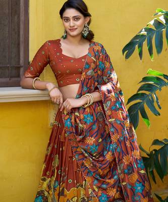 brown silk blend printed traditional lehenga choli upto 42 2