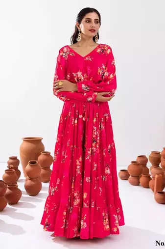 rani pink silk blend printed fashion lehenga choli