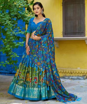 blue silk blend printed traditional lehenga choli upto 42 2