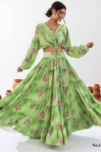 green silk blend printed fashion lehenga choli