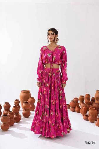 pink silk blend printed fashion lehenga choli