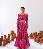 pink silk blend printed fashion lehenga choli