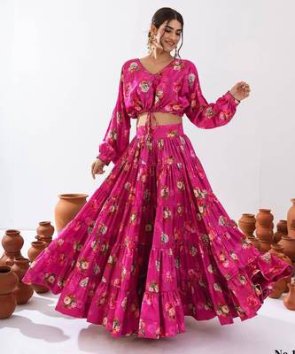 pink silk blend printed fashion lehenga choli 2