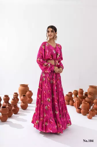 pink silk blend printed fashion lehenga choli